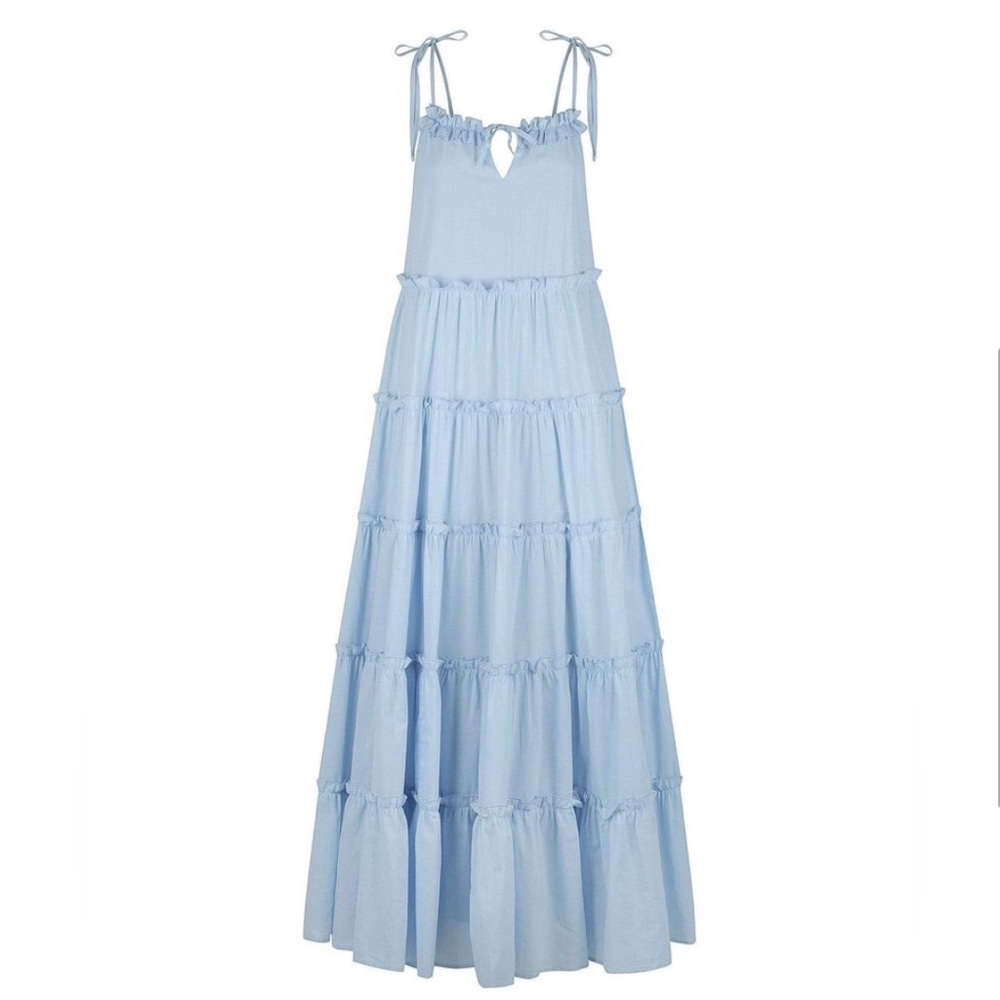 Charlie Holiday Light Blue Tiered Maxi Dress